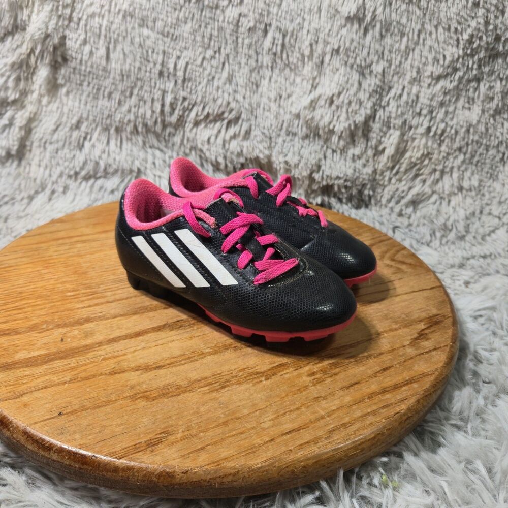 Adidas Youth Soccer Cleats Black White Pink Lace Up Kids Size 11K Outdoor Futbal